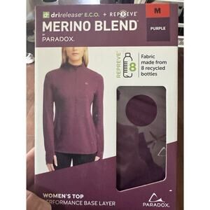 Paradox Women's Med Merino Blend Performance Base Layer Long Sleeve Shirt Purple